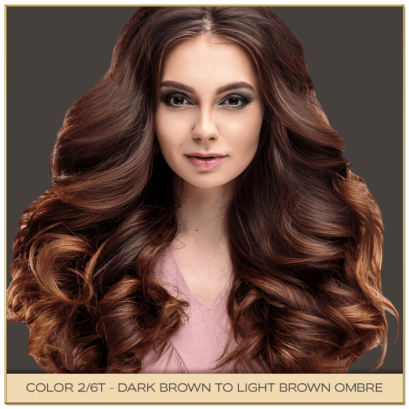  Premium Quality Clip-In Human Hair Extensions, Ombre, Dark Brown to Light Brown, 20"/180g